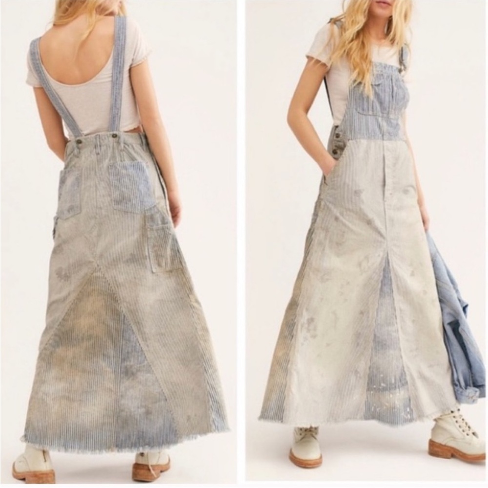 Never Worn Free People Heritage Skirtall Maxi Denim Jumper Dress. Size XS.
